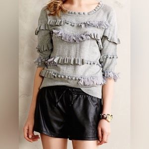 Anthro Knitted & Knotted Pom Pom Fringe Sweater size L